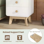 Costway Table de Chevet Moderne du Milieu du Siècle 1/2 PCS avec 2 Tiroirs Pieds en Bois d'Hévéa Massif Blanc
