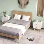 Costway Table de Chevet Moderne du Milieu du Siècle 1/2 PCS avec 2 Tiroirs Pieds en Bois d'Hévéa Massif Blanc