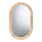 Miroir Ovale bali & pari Bella Bohème Moderne en Bois d'Acajou Marron Naturel et Rotin Naturel