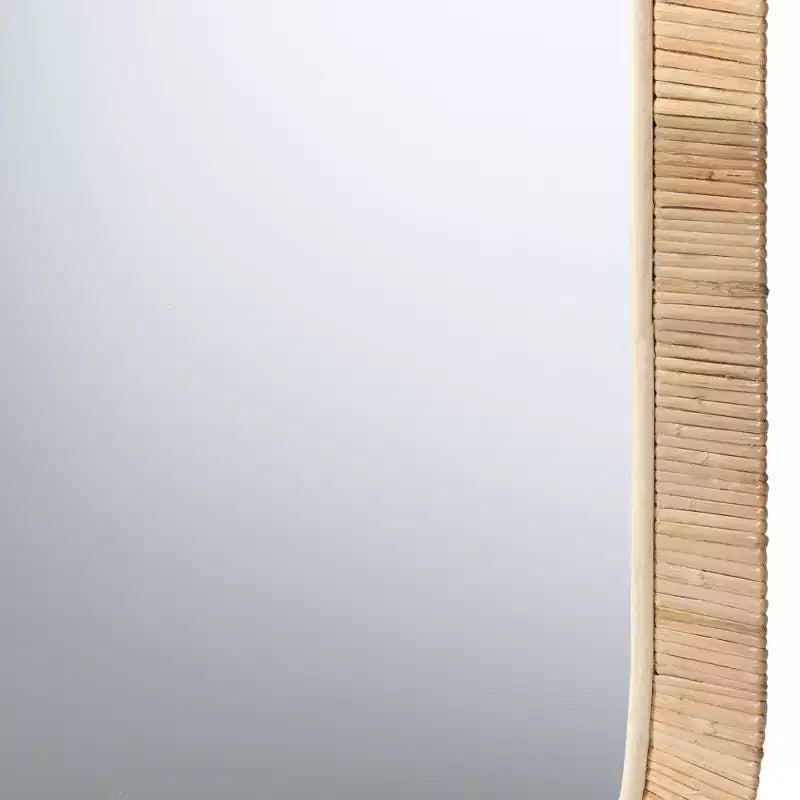 Miroir Ovale bali & pari Bella Bohème Moderne en Bois d'Acajou Marron Naturel et Rotin Naturel