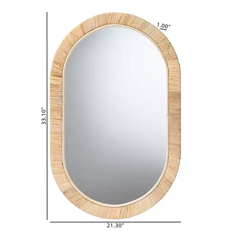 Miroir Ovale bali & pari Bella Bohème Moderne en Bois d'Acajou Marron Naturel et Rotin Naturel