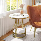 Table d'appoint ronde moderne Lantine, table d'extrémité à 2 niveaux avec rangement pour canapé, table d'appoint avec cadre en métal pour salon