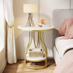 Table d'appoint ronde moderne Lantine, table d'extrémité à 2 niveaux avec rangement pour canapé, table d'appoint avec cadre en métal pour salon