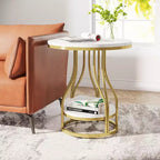 Table d'appoint ronde moderne Lantine, table d'extrémité à 2 niveaux avec rangement pour canapé, table d'appoint avec cadre en métal pour salon