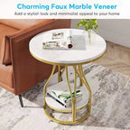 Table d'appoint ronde moderne Lantine, table d'extrémité à 2 niveaux avec rangement pour canapé, table d'appoint avec cadre en métal pour salon