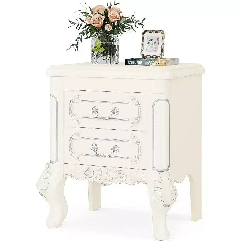 Tribesigns 25.6 Nightstand, Wood Bedside Table with Carved Pattern