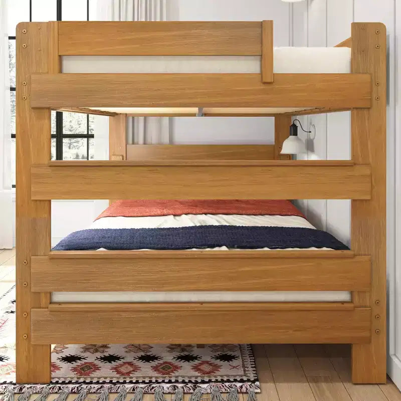 Lit superposé Max & Lily, cadre de lit superposé Queen-sur-Queen pour enfants, lit superposé en bois massif pour enfants, pas besoin de sommier tapissier