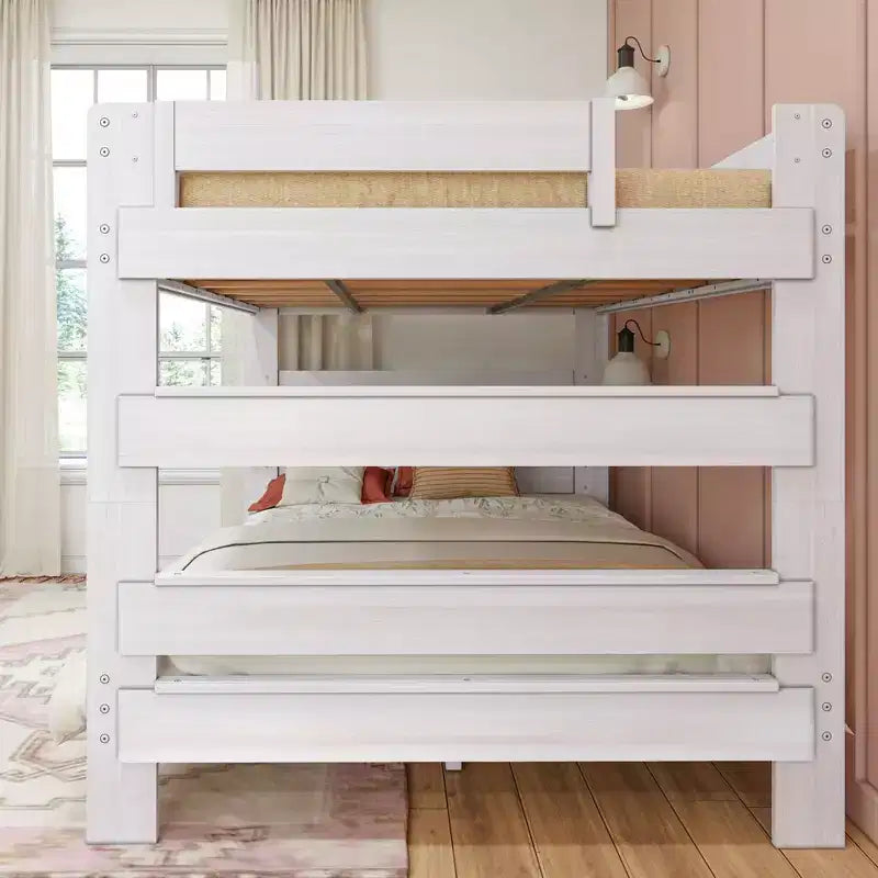 Lit superposé Max & Lily, cadre de lit superposé Queen-sur-Queen pour enfants, lit superposé en bois massif pour enfants, pas besoin de sommier tapissier