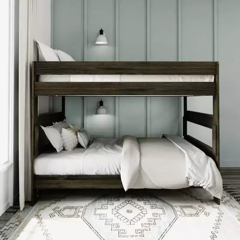 Lit superposé Max & Lily, cadre de lit superposé Queen-sur-Queen pour enfants, lit superposé en bois massif pour enfants, pas besoin de sommier tapissier