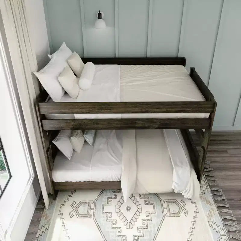 Lit superposé Max & Lily, cadre de lit superposé Queen-sur-Queen pour enfants, lit superposé en bois massif pour enfants, pas besoin de sommier tapissier