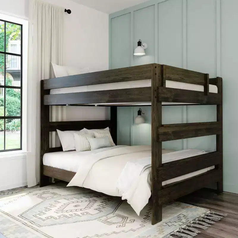 Max & Lily Bunk Bed, Queen-Over-Queen Bed Frame for Kids, Solid Wood Bunk Bed for Kids, No Box Spring Needed