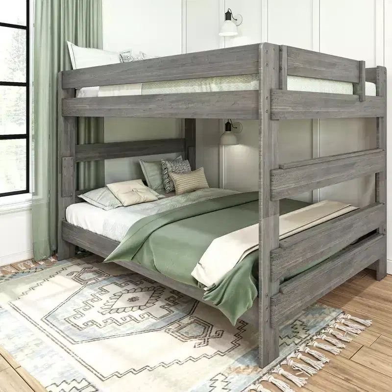 Lit superposé Max & Lily, cadre de lit superposé Queen-sur-Queen pour enfants, lit superposé en bois massif pour enfants, pas besoin de sommier tapissier