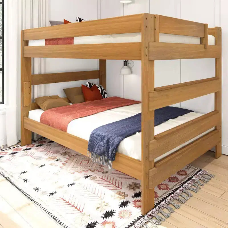 Lit superposé Max & Lily, cadre de lit superposé Queen-sur-Queen pour enfants, lit superposé en bois massif pour enfants, pas besoin de sommier tapissier