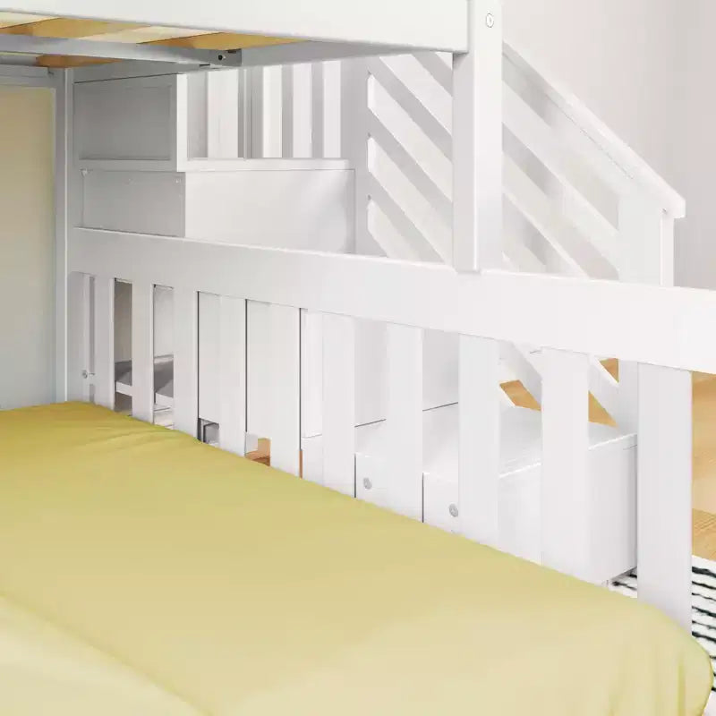 Lit superposé bas Max & Lily en bois (lits jumeaux sur lit double) pour enfants avec escalier