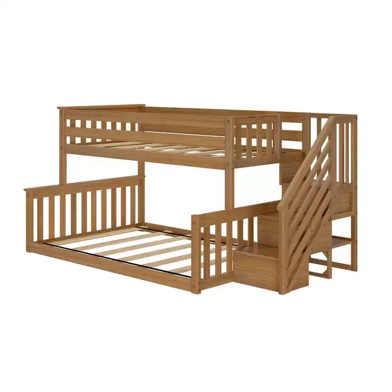 Lit superposé bas Max & Lily en bois (lits jumeaux sur lit double) pour enfants avec escalier