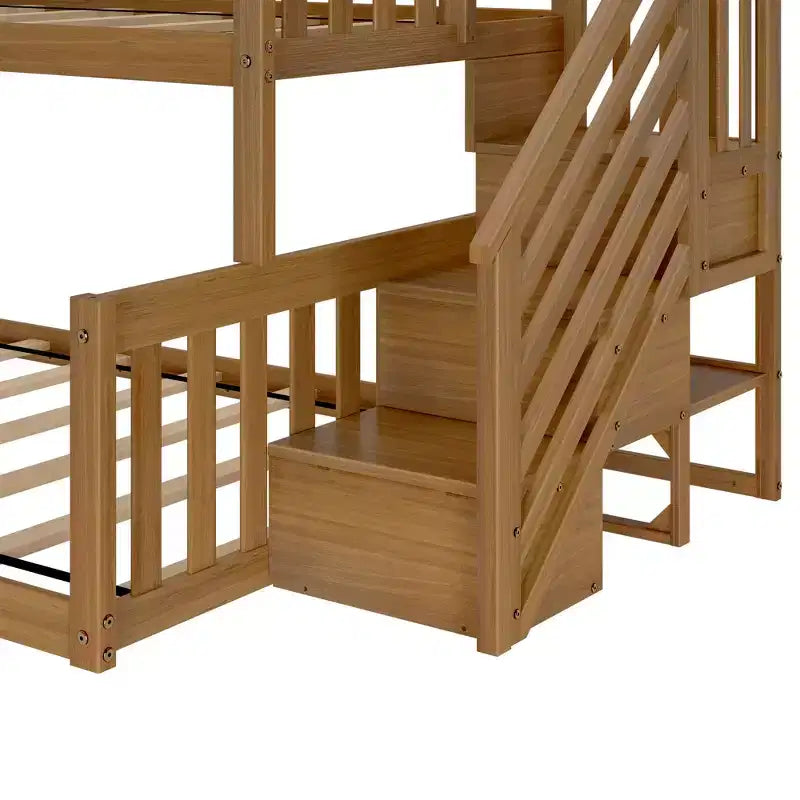 Lit superposé bas Max & Lily en bois (lits jumeaux sur lit double) pour enfants avec escalier