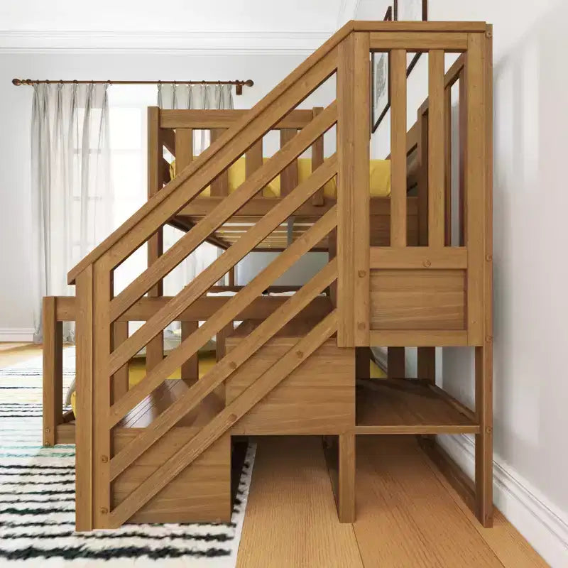 Lit superposé bas Max & Lily en bois (lits jumeaux sur lit double) pour enfants avec escalier