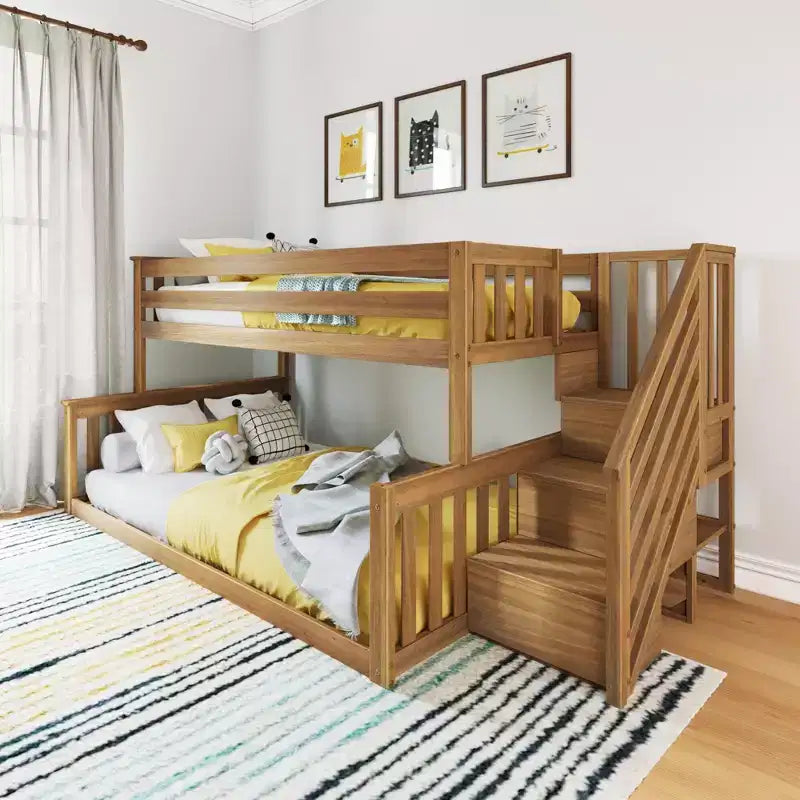 Max & Lily Wooden Twin over Full Low Bunk Bed for Kids with Staircase