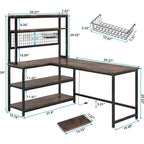 Lantine 55.11 Bureau d'ordinateur avec chargeur sans fil 5 étagères de rangement, bureau d'étude, bureau d'écriture avec étagère supérieure pour bureau à domicile