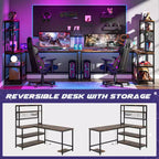 Lantine 55.11 Bureau d'ordinateur avec chargeur sans fil 5 étagères de rangement, bureau d'étude, bureau d'écriture avec étagère supérieure pour bureau à domicile