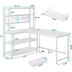 Lantine 55.11 Bureau d'ordinateur avec chargeur sans fil 5 étagères de rangement, bureau d'étude, bureau d'écriture avec étagère supérieure pour bureau à domicile