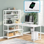 Lantine 55.11 Bureau d'ordinateur avec chargeur sans fil 5 étagères de rangement, bureau d'étude, bureau d'écriture avec étagère supérieure pour bureau à domicile