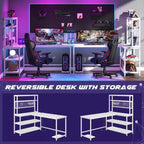 Lantine 55.11 Bureau d'ordinateur avec chargeur sans fil 5 étagères de rangement, bureau d'étude, bureau d'écriture avec étagère supérieure pour bureau à domicile