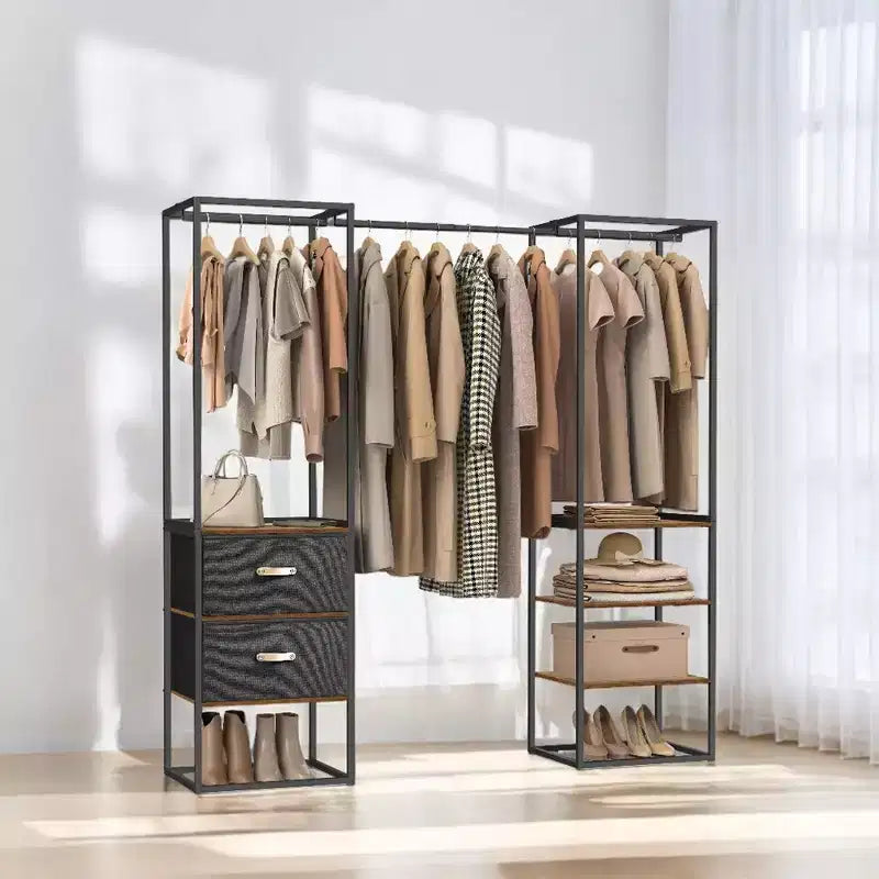 SONGMICS Portant à Vêtements, Armoire Autonome de 180 cm, Portant Robuste avec 1 Tige Suspendue Extensible, 2 Tiroirs et 4 Étagères