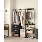 SONGMICS Portant à Vêtements, Armoire Autonome de 180 cm, Portant Robuste avec 1 Tige Suspendue Extensible, 2 Tiroirs et 4 Étagères