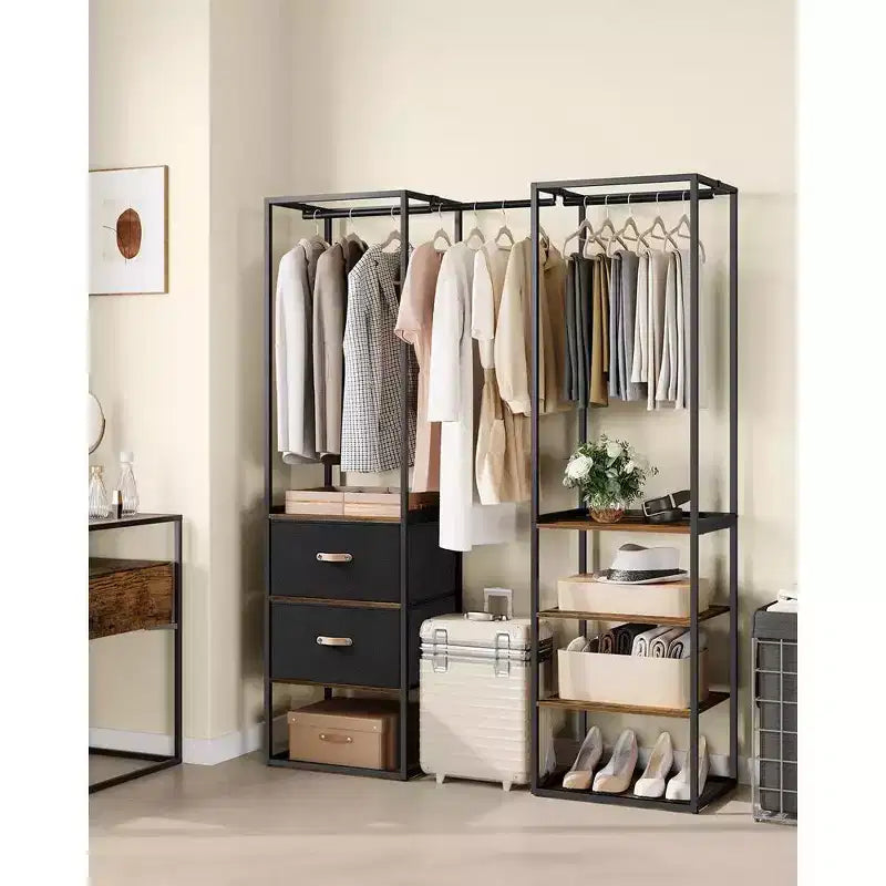 SONGMICS Portant à Vêtements, Armoire Autonome de 180 cm, Portant Robuste avec 1 Tige Suspendue Extensible, 2 Tiroirs et 4 Étagères