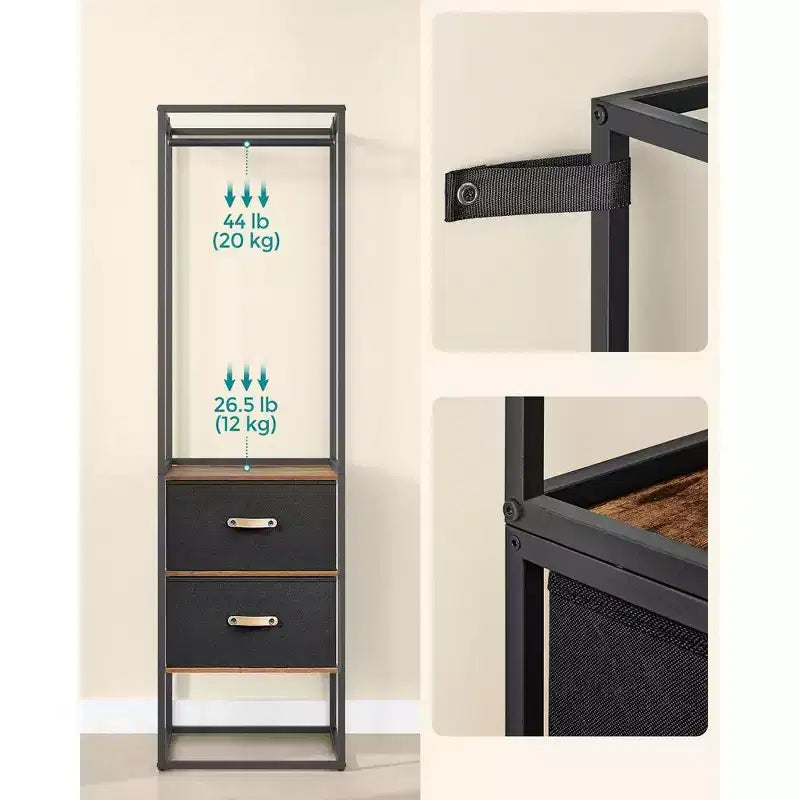 SONGMICS Portant à Vêtements, Armoire Autonome de 180 cm, Portant Robuste avec 1 Tige Suspendue Extensible, 2 Tiroirs et 4 Étagères