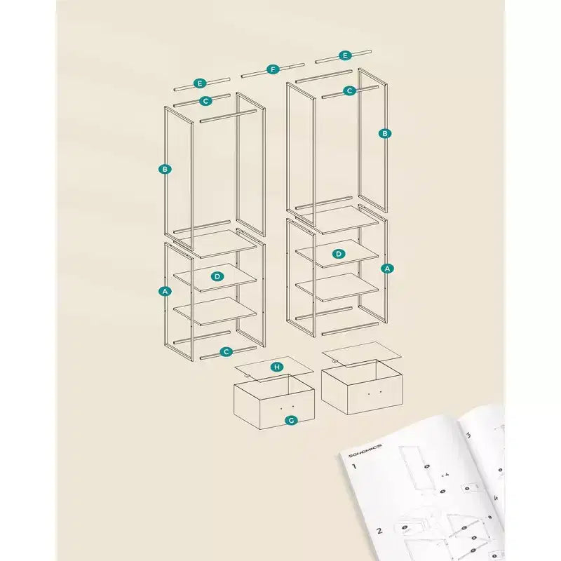 SONGMICS Portant à Vêtements, Armoire Autonome de 180 cm, Portant Robuste avec 1 Tige Suspendue Extensible, 2 Tiroirs et 4 Étagères