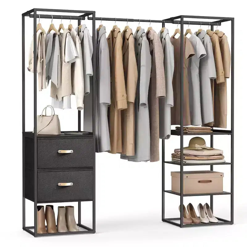 SONGMICS Clothes Rack, 70.9 Inch Wardrobe Freestanding Closet, Heavy Duty Garment Rack with 1 Extendable Hanging Rod, 2 Drawers and 4 Shelves