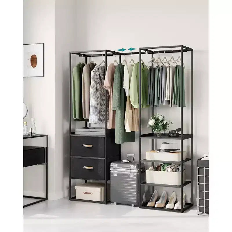SONGMICS Portant à Vêtements, Armoire Autonome de 180 cm, Portant Robuste avec 1 Tige Suspendue Extensible, 2 Tiroirs et 4 Étagères