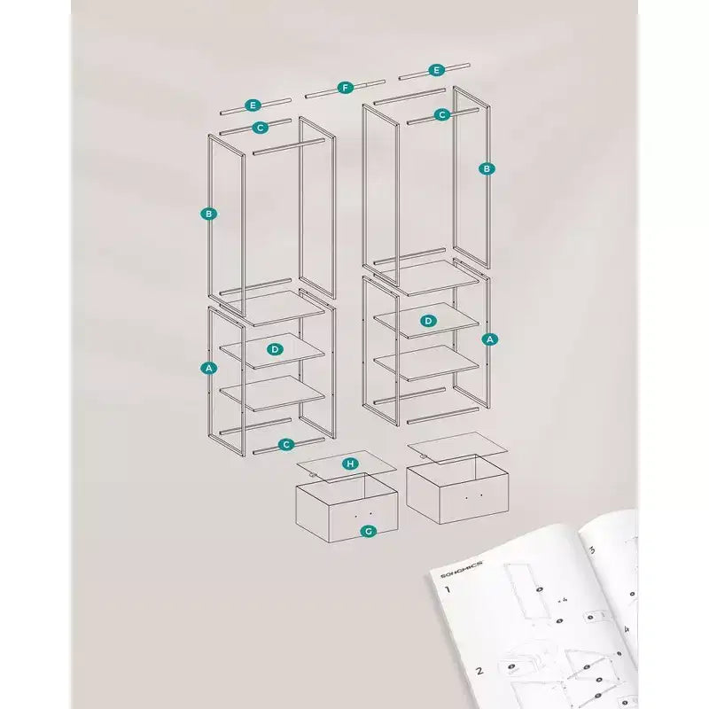SONGMICS Portant à Vêtements, Armoire Autonome de 180 cm, Portant Robuste avec 1 Tige Suspendue Extensible, 2 Tiroirs et 4 Étagères