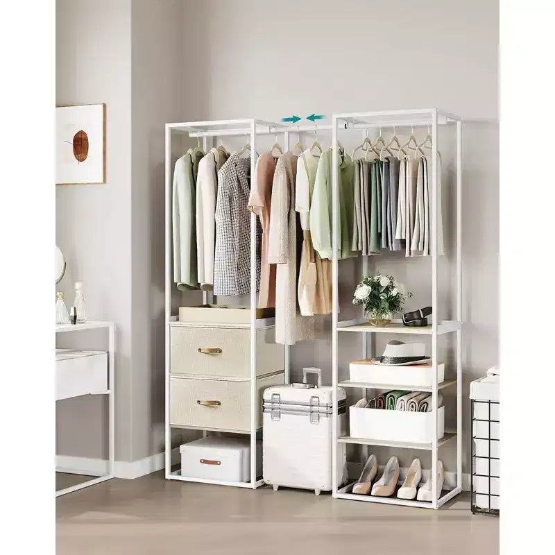 SONGMICS Portant à Vêtements, Armoire Autonome de 180 cm, Portant Robuste avec 1 Tige Suspendue Extensible, 2 Tiroirs et 4 Étagères