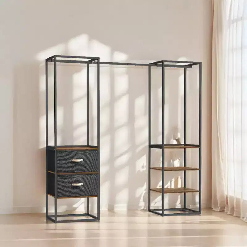 SONGMICS Portant à Vêtements, Armoire Autonome de 180 cm, Portant Robuste avec 1 Tige Suspendue Extensible, 2 Tiroirs et 4 Étagères