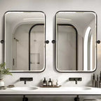 Dovelina Rectangular Metal Frame Pivot Decorative Wall Mirror with Rounded Corners (Set of 2)