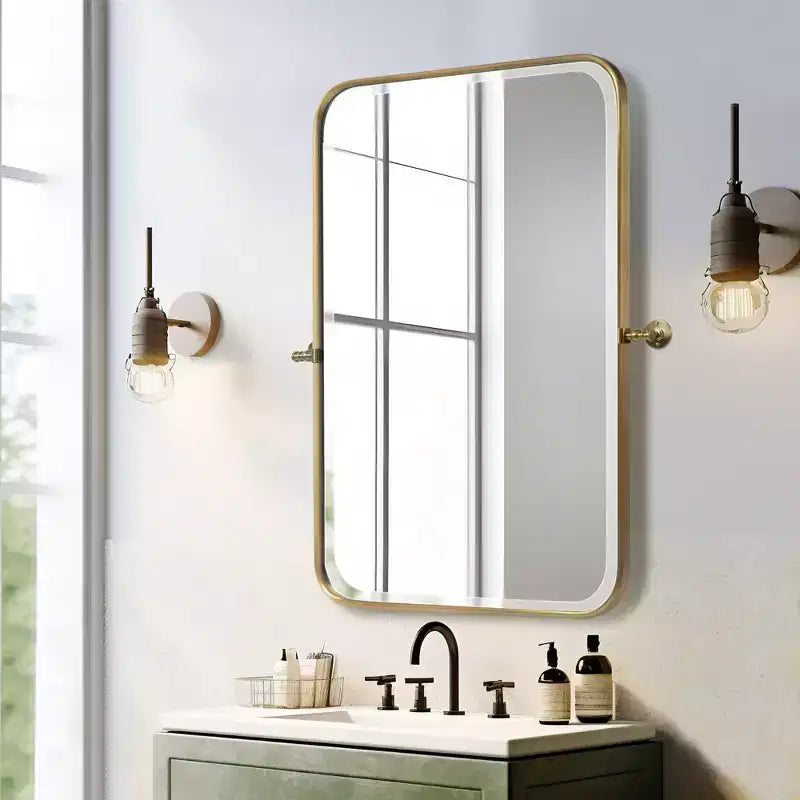 Dovelina Miroir mural décoratif pivotant rectangulaire en métal avec coins arrondis (Lot de 2)