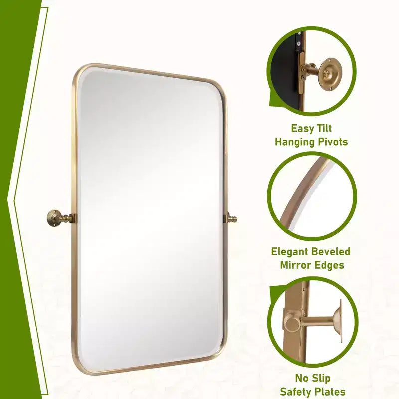 Dovelina Miroir mural décoratif pivotant rectangulaire en métal avec coins arrondis (Lot de 2)