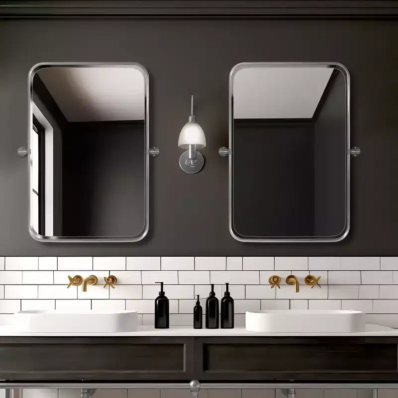 Dovelina Miroir mural décoratif pivotant rectangulaire en métal avec coins arrondis (Lot de 2)