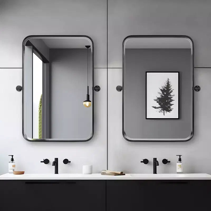 Dovelina Miroir mural décoratif pivotant rectangulaire en métal avec coins arrondis (Lot de 2)