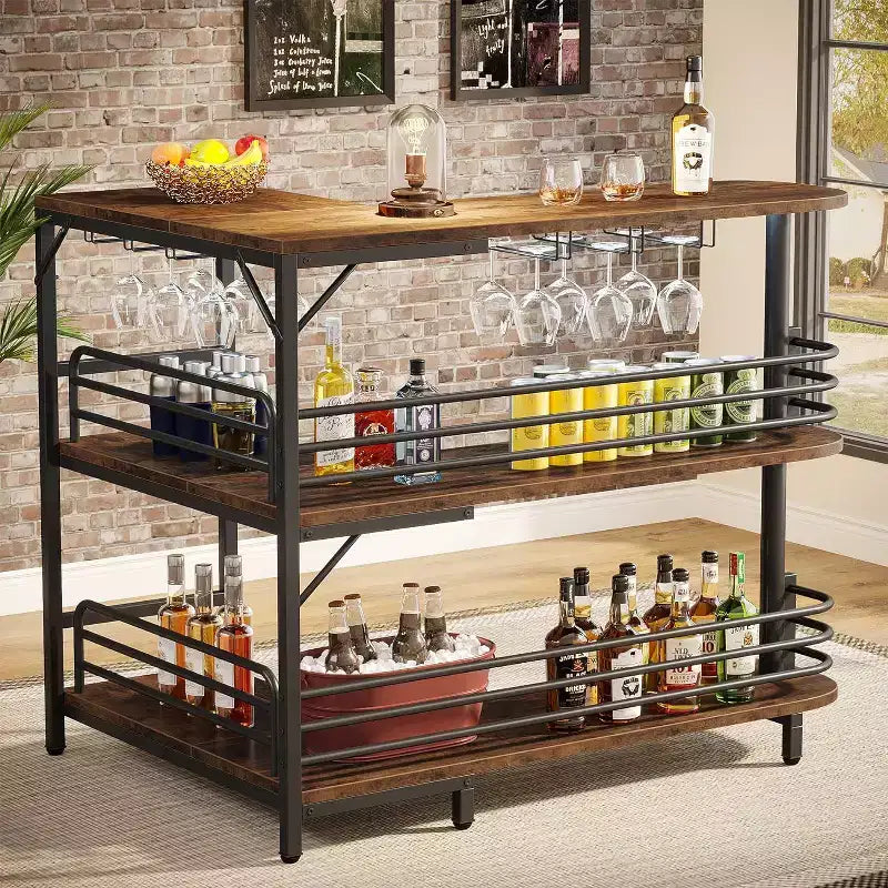 Meuble de bar d'angle Tribesigns, table à liqueur à 3 niveaux avec étagère de rangement