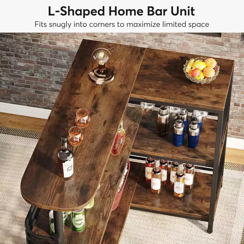 Meuble de bar d'angle Tribesigns, table à liqueur à 3 niveaux avec étagère de rangement