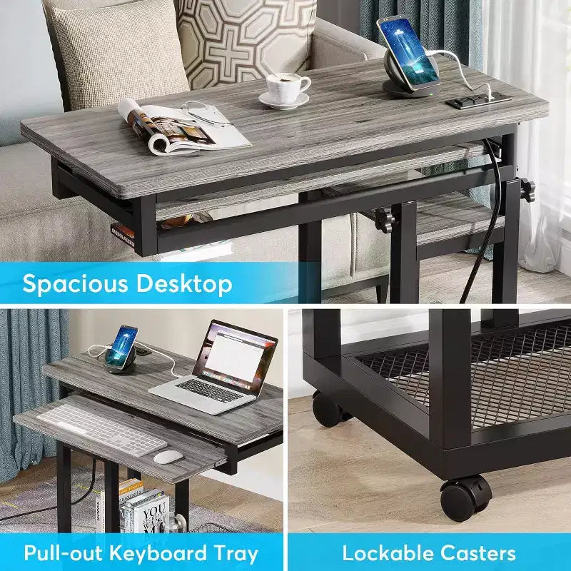 Bureau mobile portable Tribesigns, table pour ordinateur portable réglable en hauteur avec roulettes