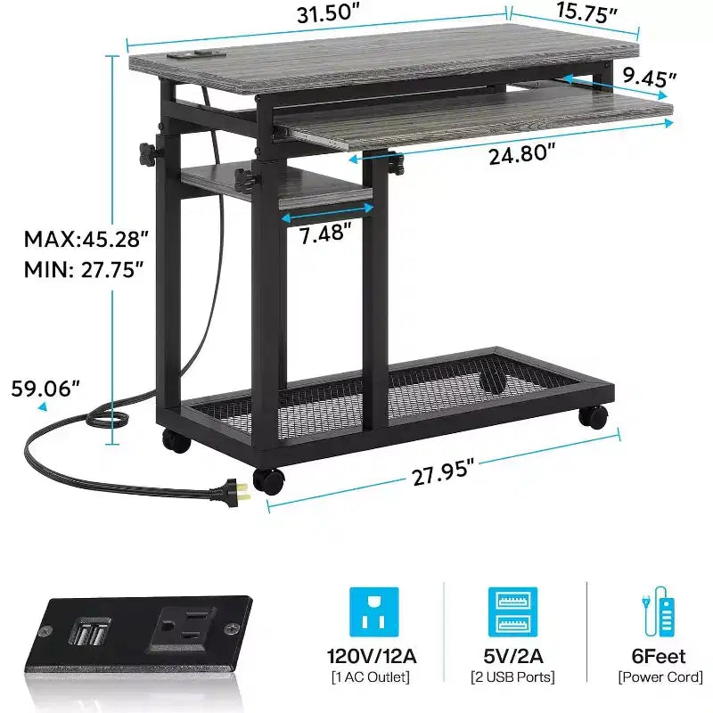 Bureau mobile portable Tribesigns, table pour ordinateur portable réglable en hauteur avec roulettes