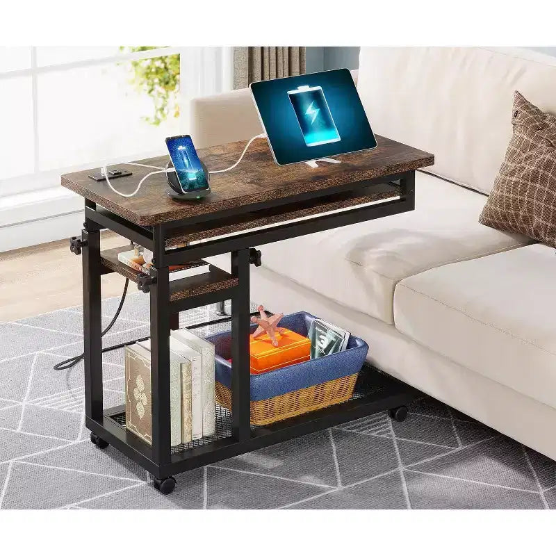 Bureau mobile portable Tribesigns, table pour ordinateur portable réglable en hauteur avec roulettes