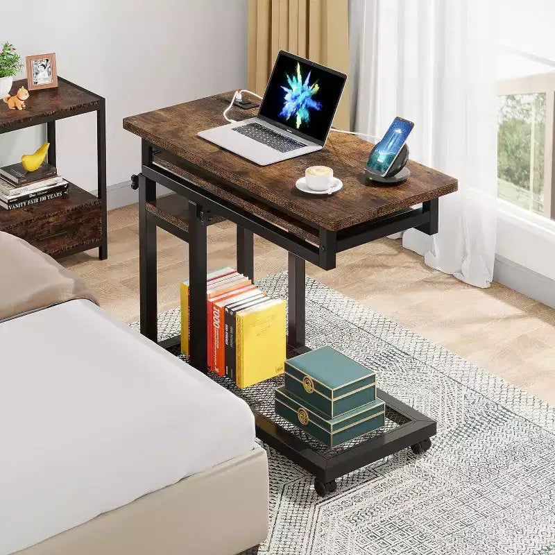 Bureau mobile portable Tribesigns, table pour ordinateur portable réglable en hauteur avec roulettes