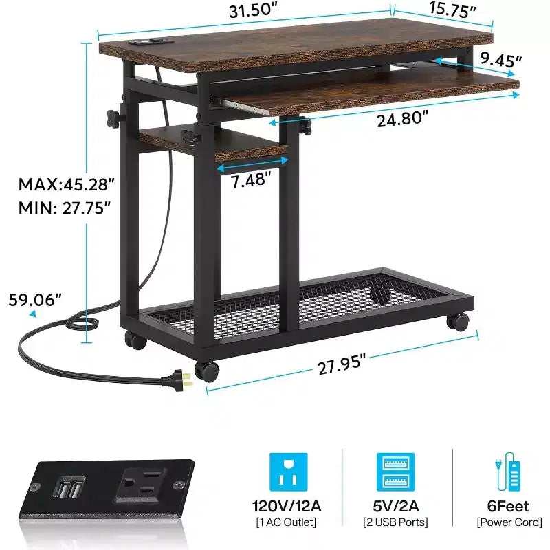 Bureau mobile portable Tribesigns, table pour ordinateur portable réglable en hauteur avec roulettes