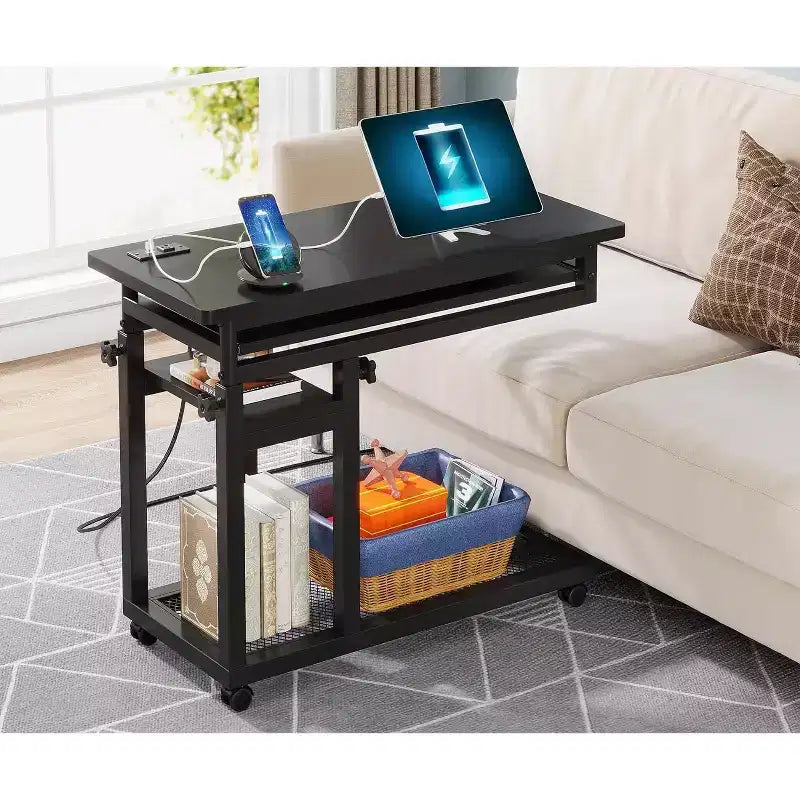Bureau mobile portable Tribesigns, table pour ordinateur portable réglable en hauteur avec roulettes